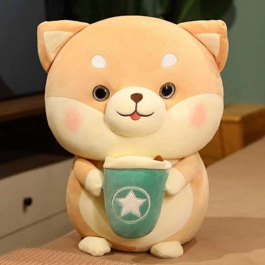 Adorable Plush Shiba Inu Dog Soft Toy with Coffee