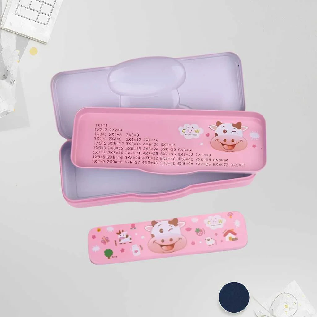 Cute Cow Theme Metal Pencil Box for Kids | Educational Learning Organizer