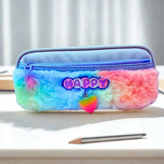 Cute Fluffy and Colourful Happy Pencil Pouch
