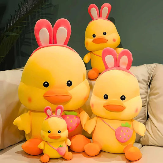 Cute Strawberry Duck Soft Toy with Rabbit Ear