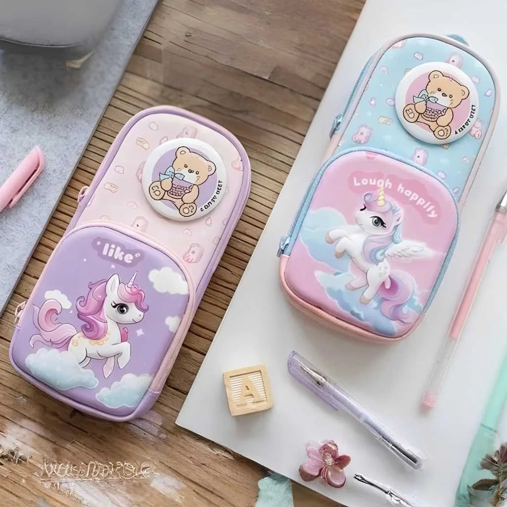 Cute Teddy Theme 3-Compartment Hardcase Pouch