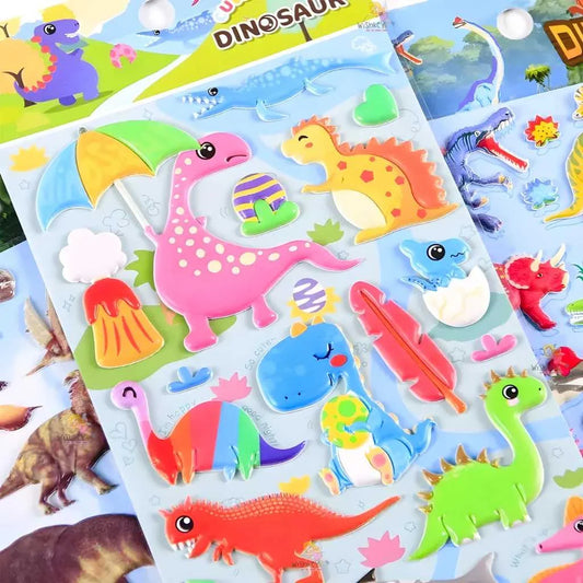Cute Vibrant Dinosaur Fluffy Sticker Sheets Set of 4