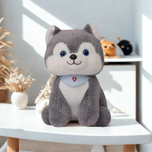 Grey Scarf Dog Plush Toy Premium 35cm Soft Toys