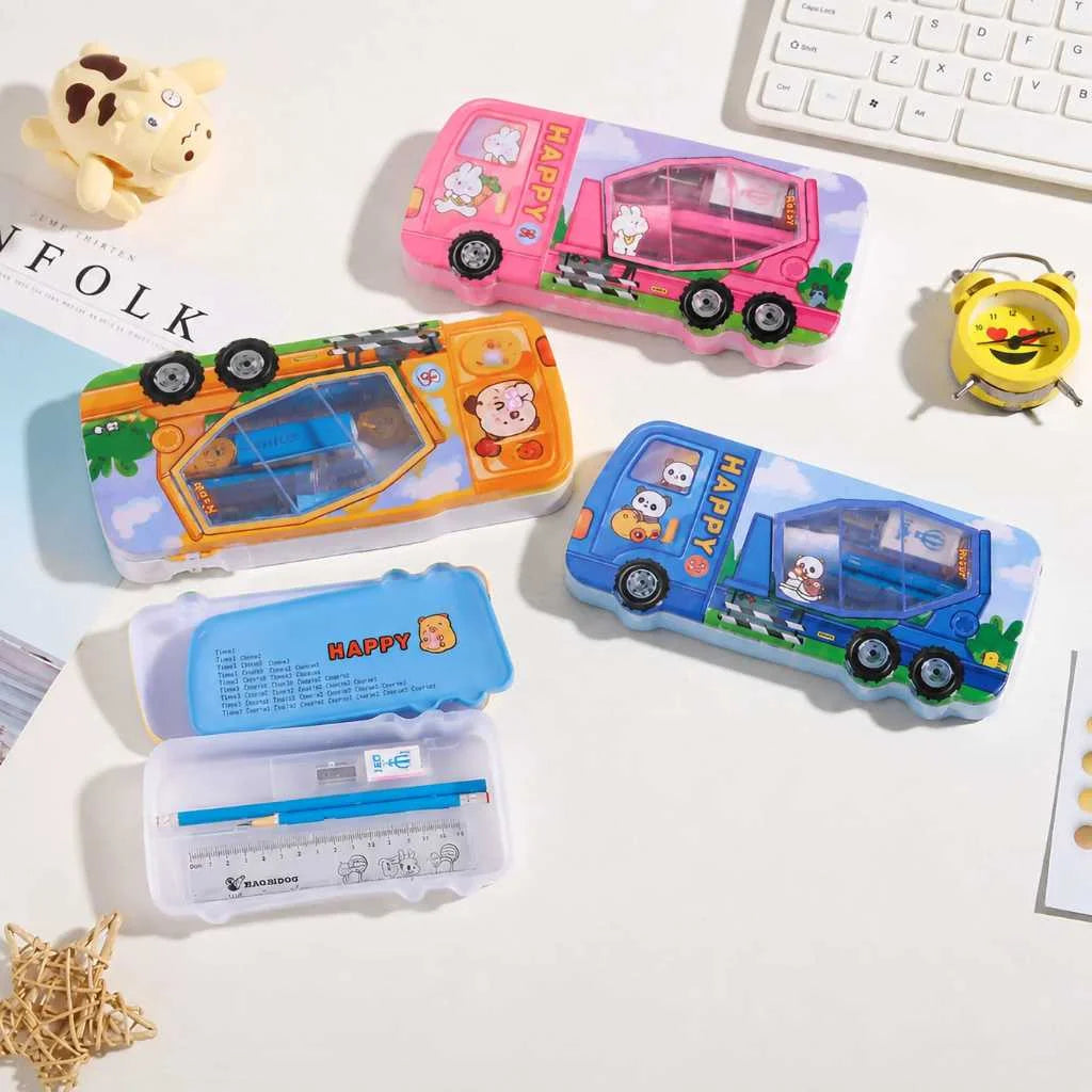 Premium Cement Truck Pencil Box - Durable 5-in-1 Kids Stationery Set