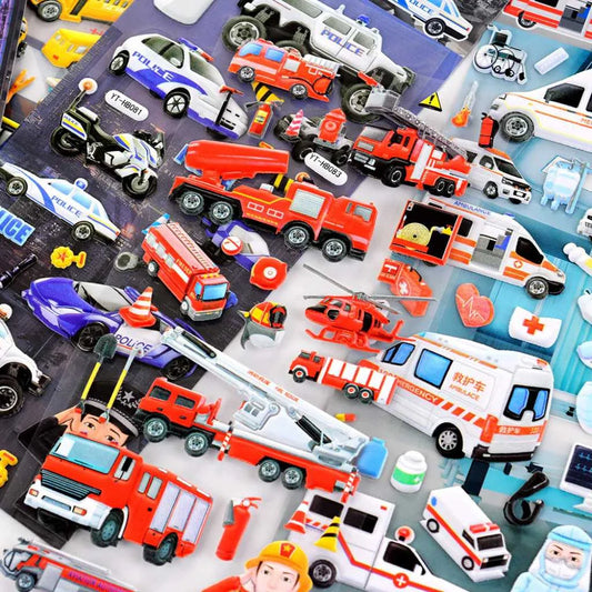 Puffy 3D Textures Transportation Car Stickers Set of 4