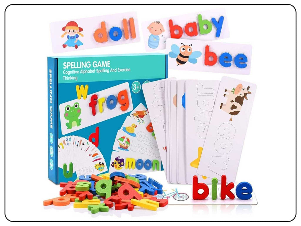 wooden toys, educational toys, learning toys, imagination skills, spelling game, dodkart