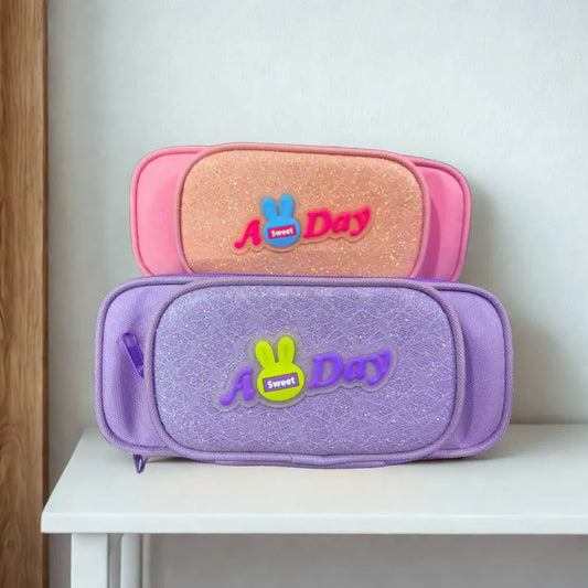 Cute Bunny Print Glitter Zipper Pencil Pouch: The Perfect Choice for Your Child's School Needs