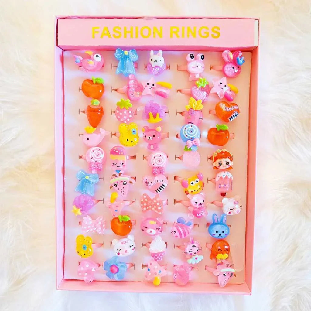 Cute Cartoon Fashion Kids Rings 50 Piece Set Gift Box