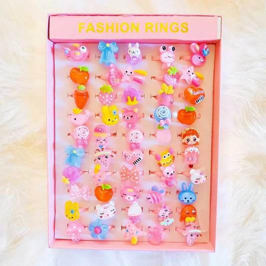 Cute Cartoon Fashion Kids Rings 50 Piece Set Gift Box