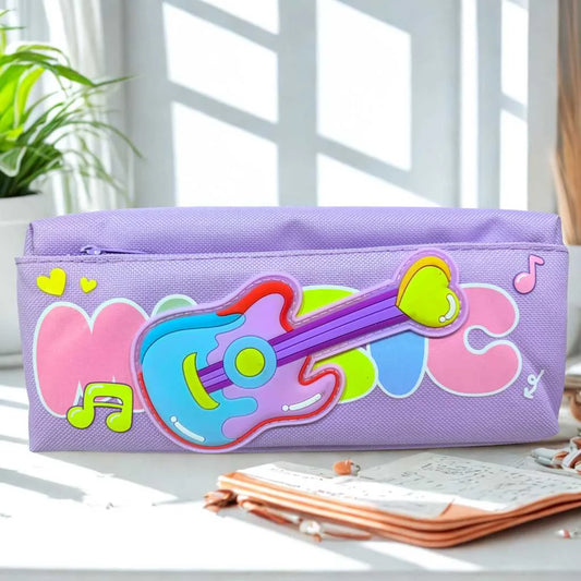 Cute Music Theme Large Zipper Pencil Pouch – Perfect for School and Gifting