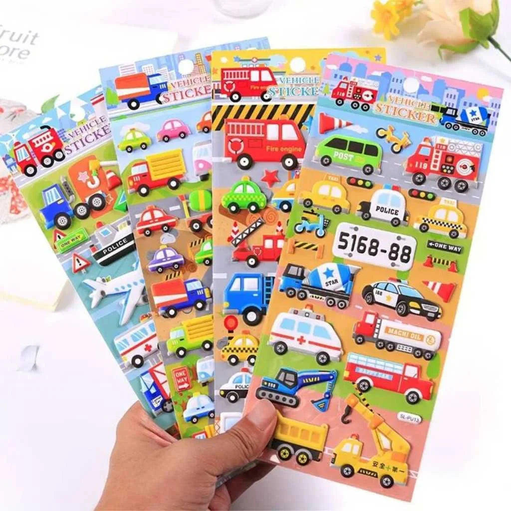 Vehicle Transportation Fluffy Car Sticker Set of 4