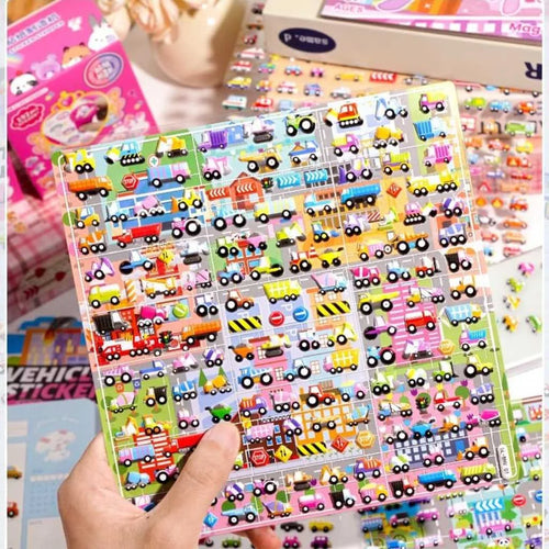 3D Car, Bus Vehicle Puffy Sticker Sheets for Kids
