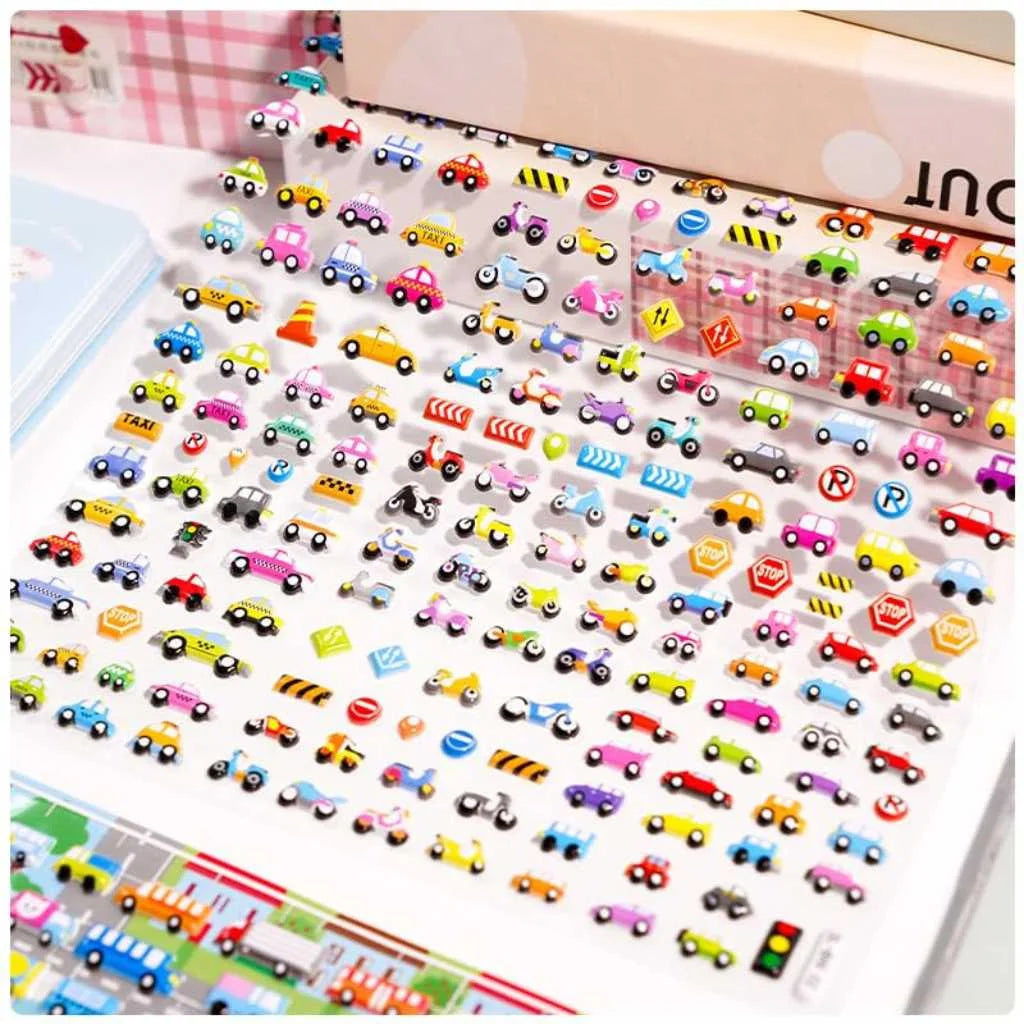 3D Car, Bus Vehicle Puffy Sticker Sheets for Kids