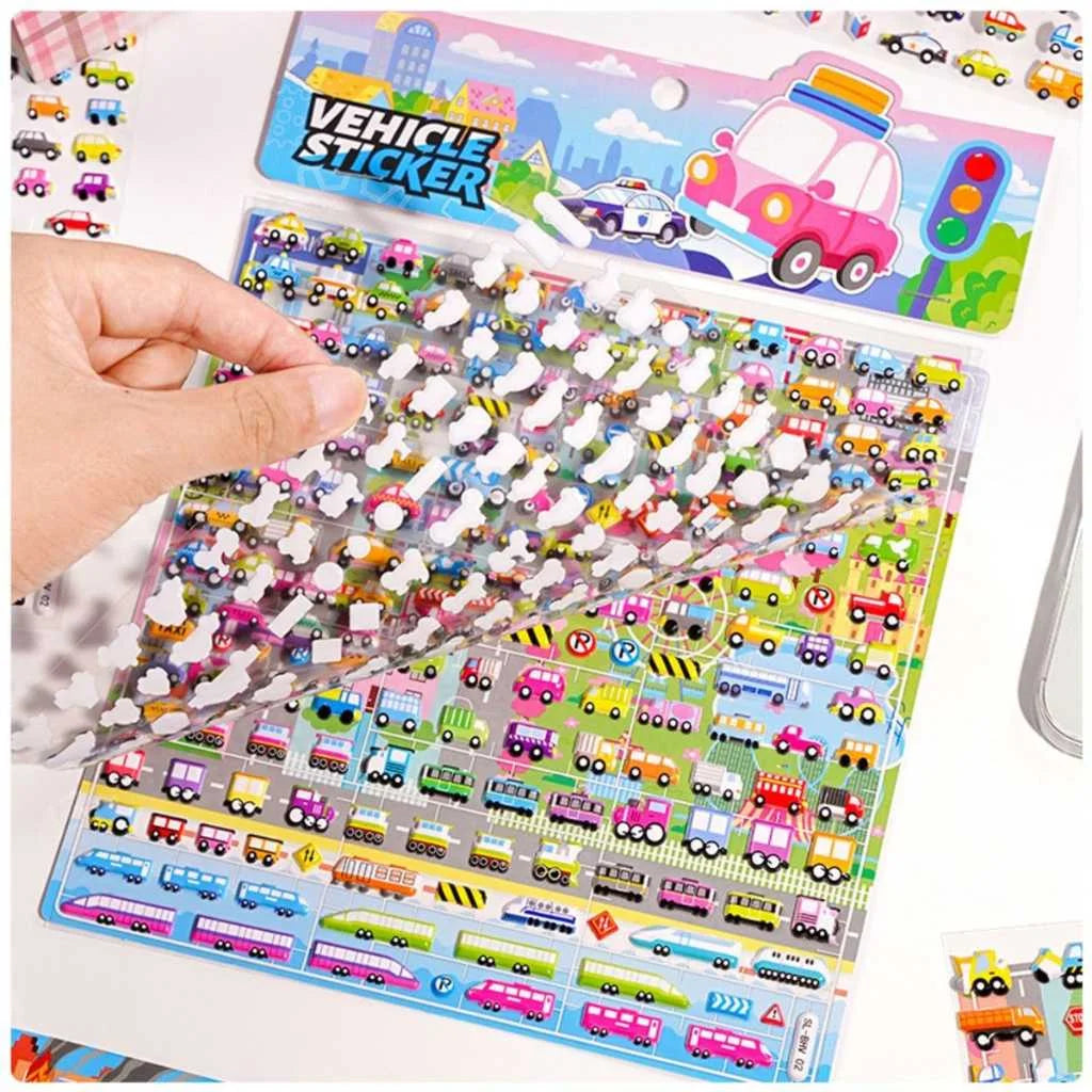 3D Car, Bus Vehicle Puffy Sticker Sheets for Kids