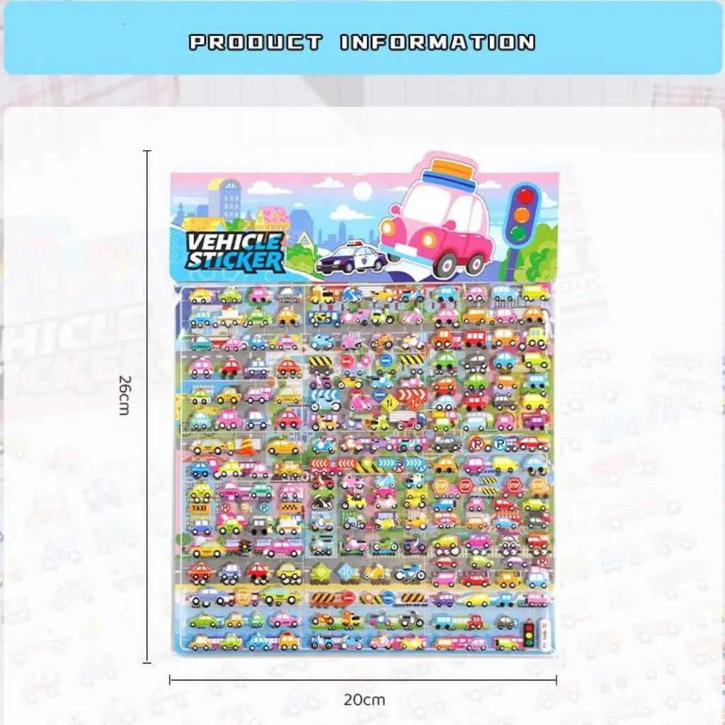 3D Car, Bus Vehicle Puffy Sticker Sheets for Kids