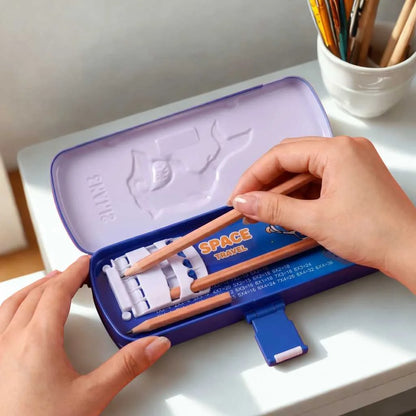3D Embossed Shark Metal Pencil Box - Durable Compass Case