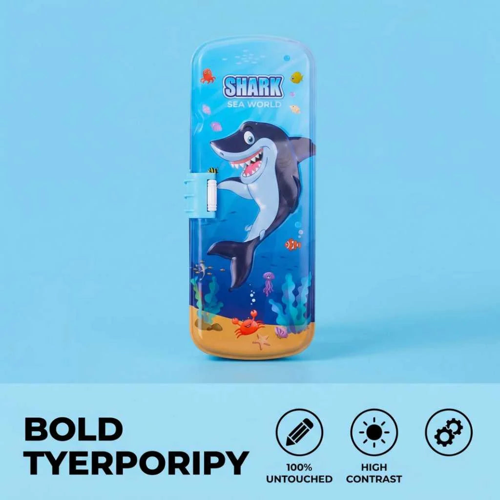 3D Embossed Shark Metal Pencil Box - Durable Compass Case