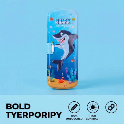 3D Embossed Shark Metal Pencil Box - Durable Compass Case