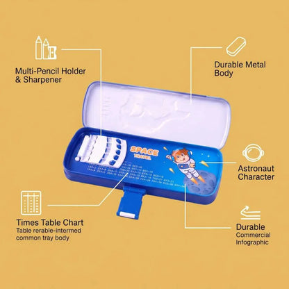 3D Embossed Shark Metal Pencil Box - Durable Compass Case