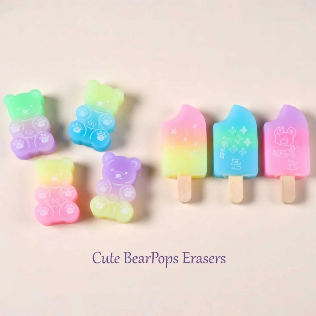 Adorable Bear Popsicle Eraser Set - Cute Kawaii Erasers | DODKart