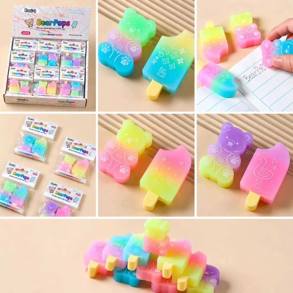 Adorable Bear Popsicle Eraser Set - Cute Kawaii Erasers | DODKart