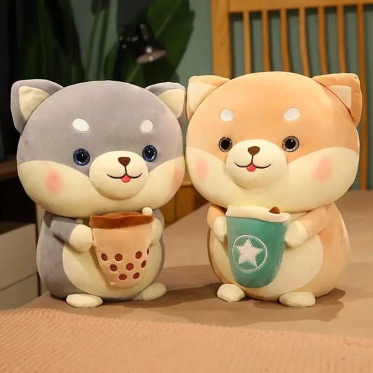 Adorable Plush Shiba Inu Dog Soft Toy with Coffee
