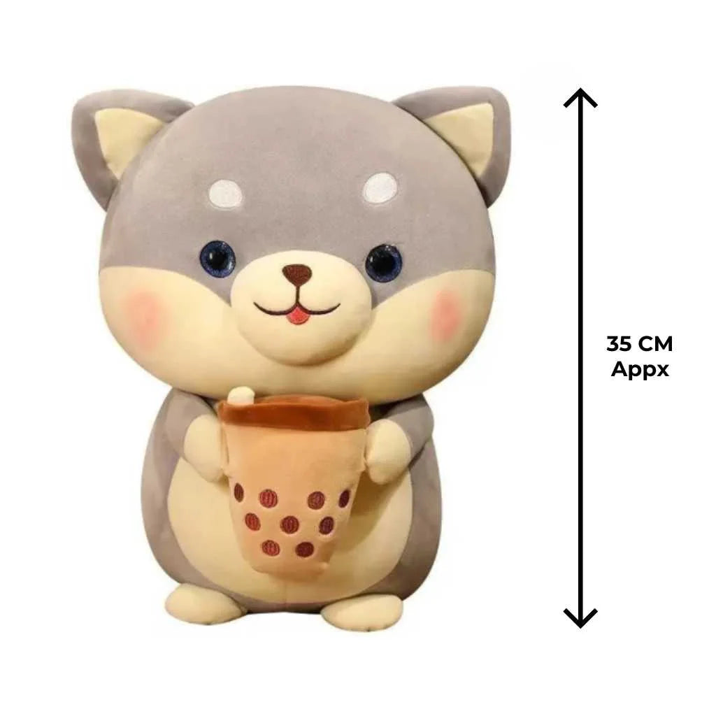 Adorable Plush Shiba Inu Dog Soft Toy with Coffee