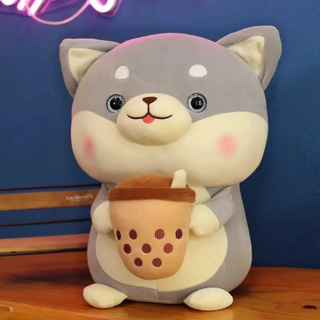 Adorable Plush Shiba Inu Dog Soft Toy with Coffee