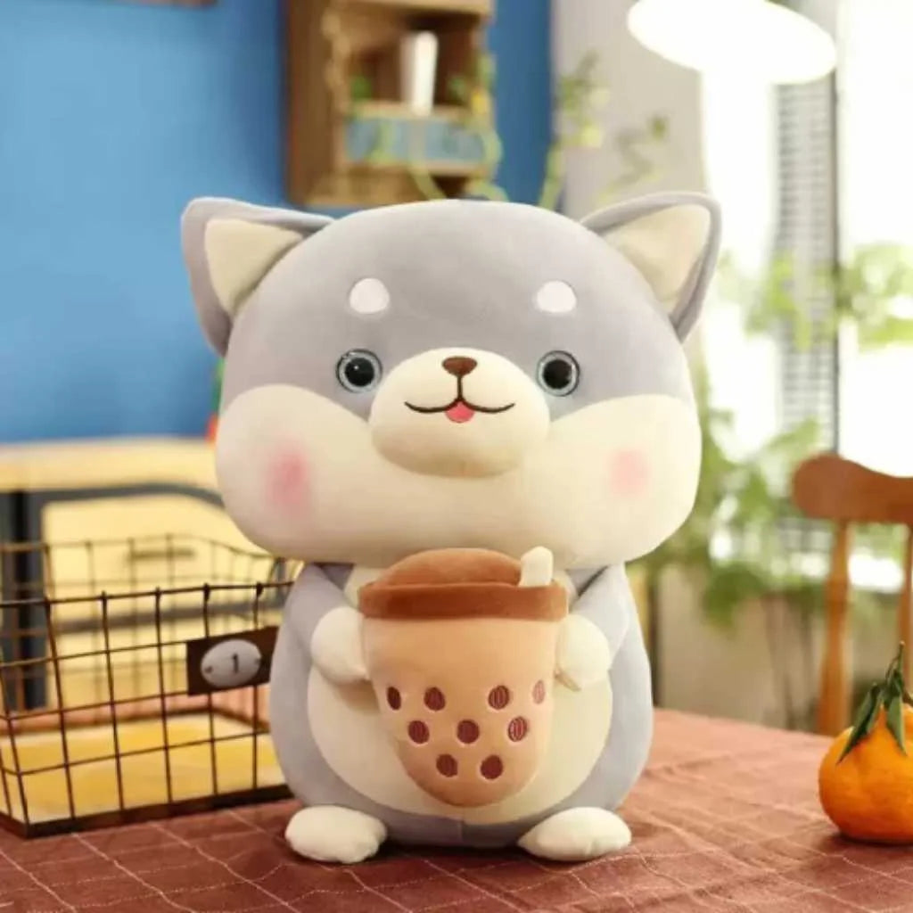 Adorable Plush Shiba Inu Dog Soft Toy with Coffee