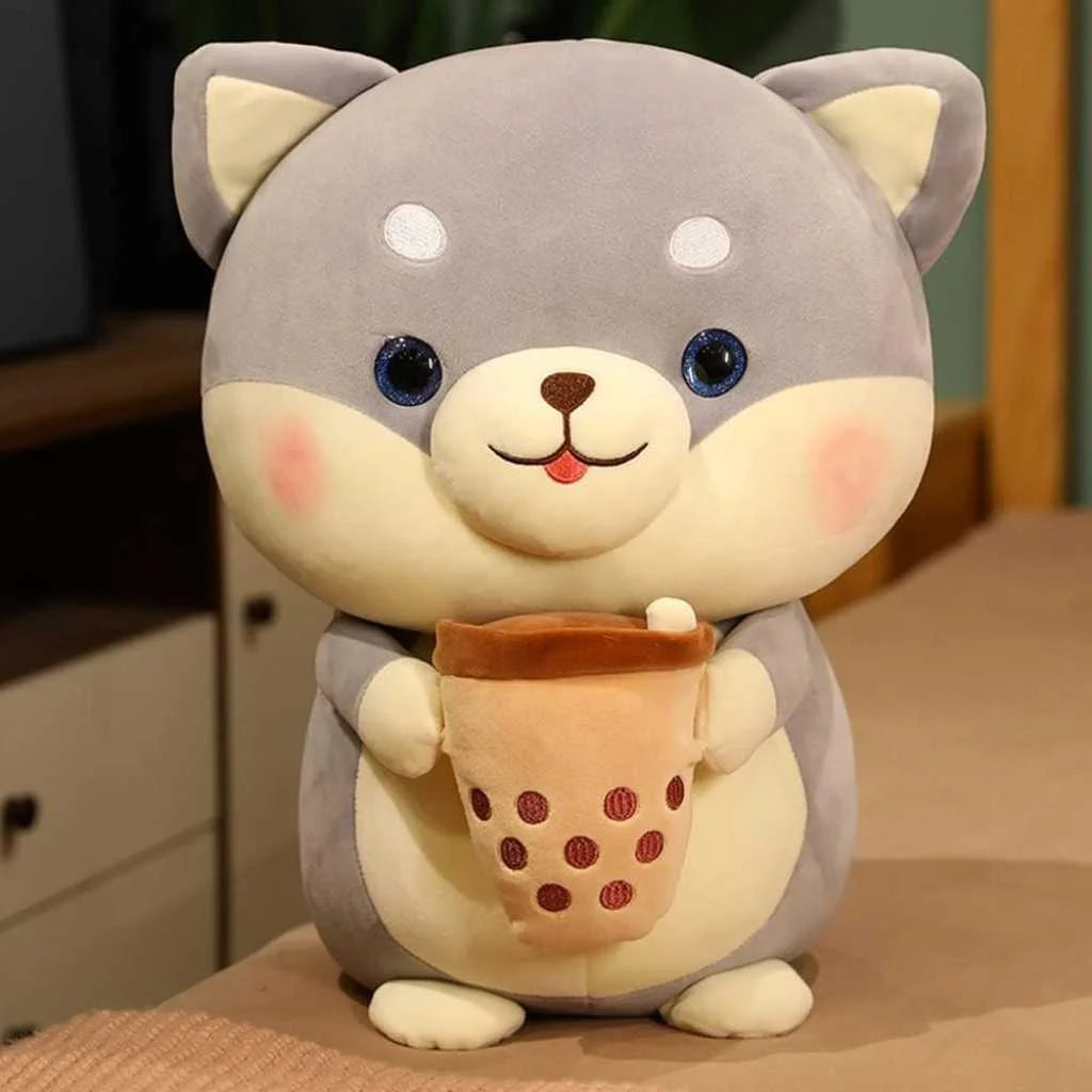 Adorable Plush Shiba Inu Dog Soft Toy with Coffee