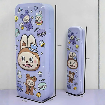 Adorable Rabbit Face Metal Pencil Box - Durable Kids Stationery Case
