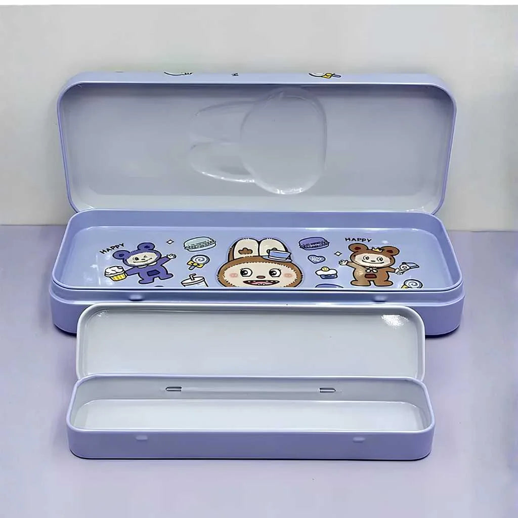 Adorable Rabbit Face Metal Pencil Box - Durable Kids Stationery Case