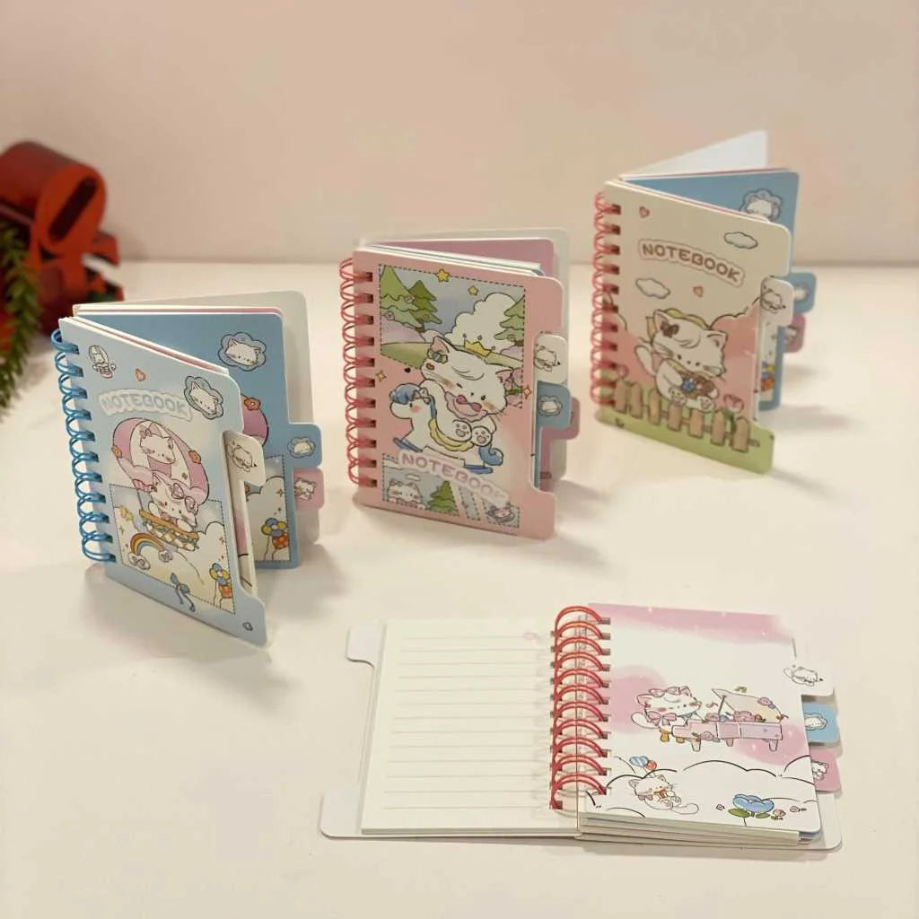 Aesthetic Kawaii Mini Spiral Notebook with Tabs - Perfect for School & Gifts