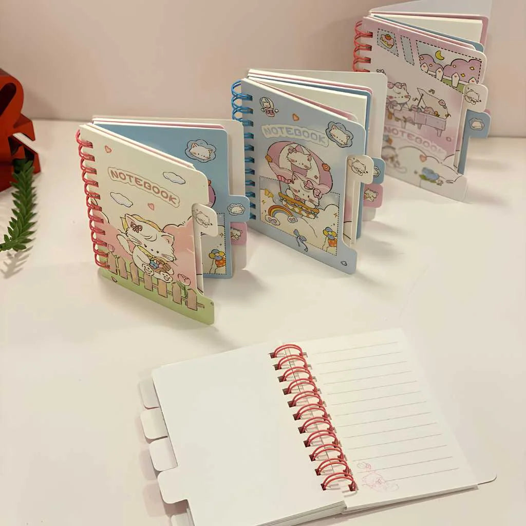 Aesthetic Kawaii Mini Spiral Notebook with Tabs - Perfect for School & Gifts