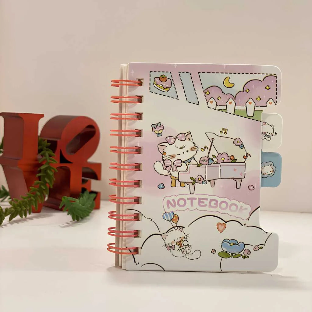 Aesthetic Kawaii Mini Spiral Notebook with Tabs - Perfect for School & Gifts