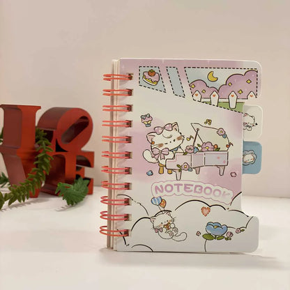 Aesthetic Kawaii Mini Spiral Notebook with Tabs - Perfect for School & Gifts
