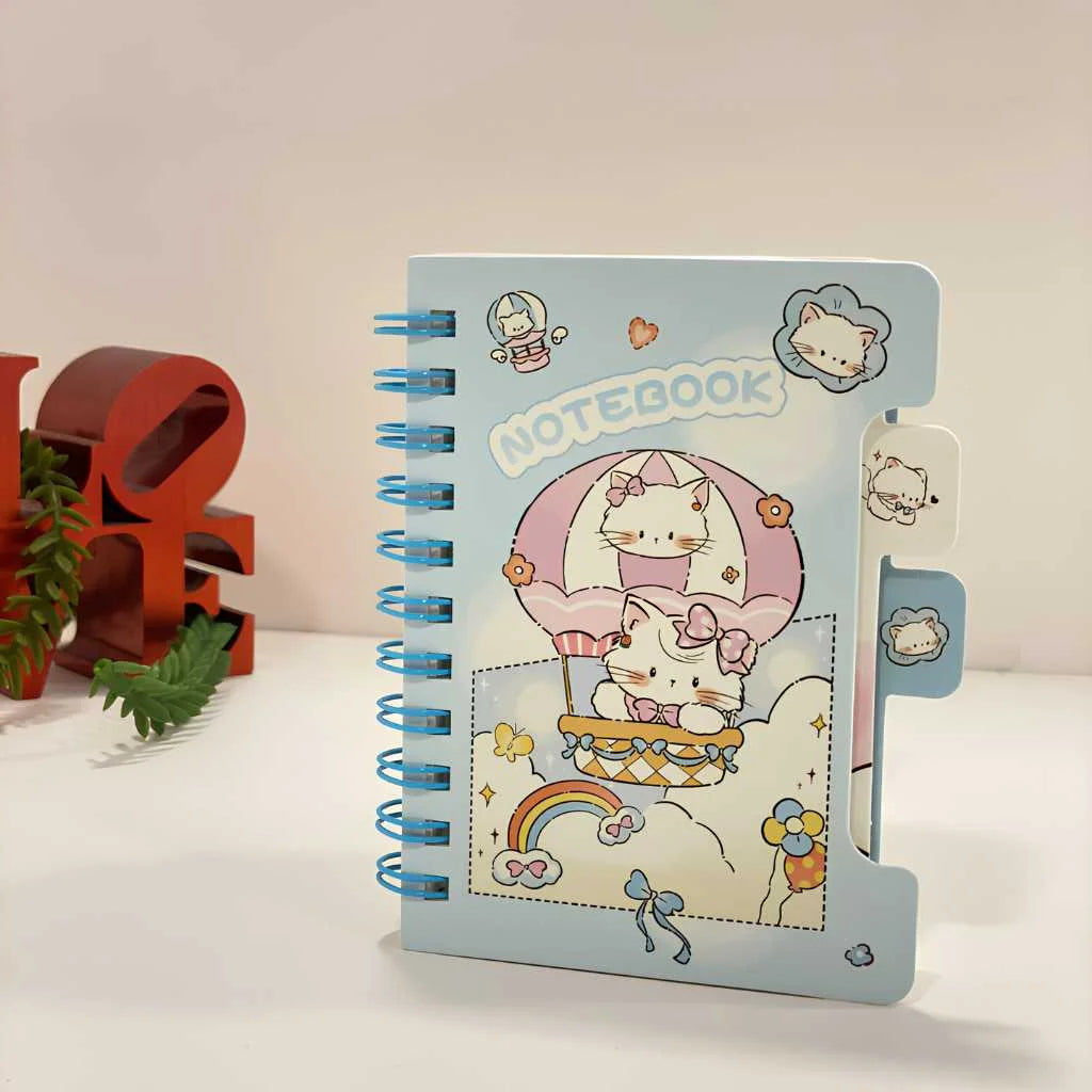 Aesthetic Kawaii Mini Spiral Notebook with Tabs - Perfect for School & Gifts
