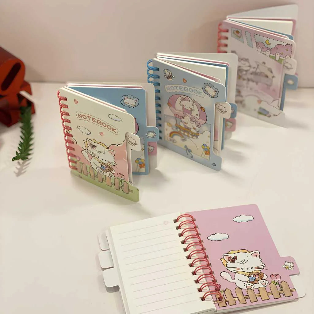 Aesthetic Kawaii Mini Spiral Notebook with Tabs - Perfect for School & Gifts
