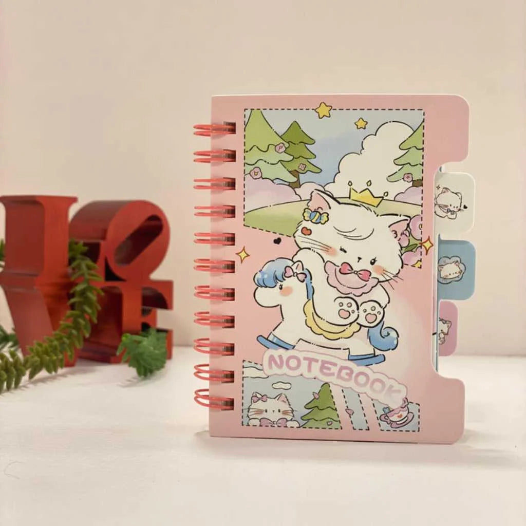 Aesthetic Kawaii Mini Spiral Notebook with Tabs - Perfect for School & Gifts