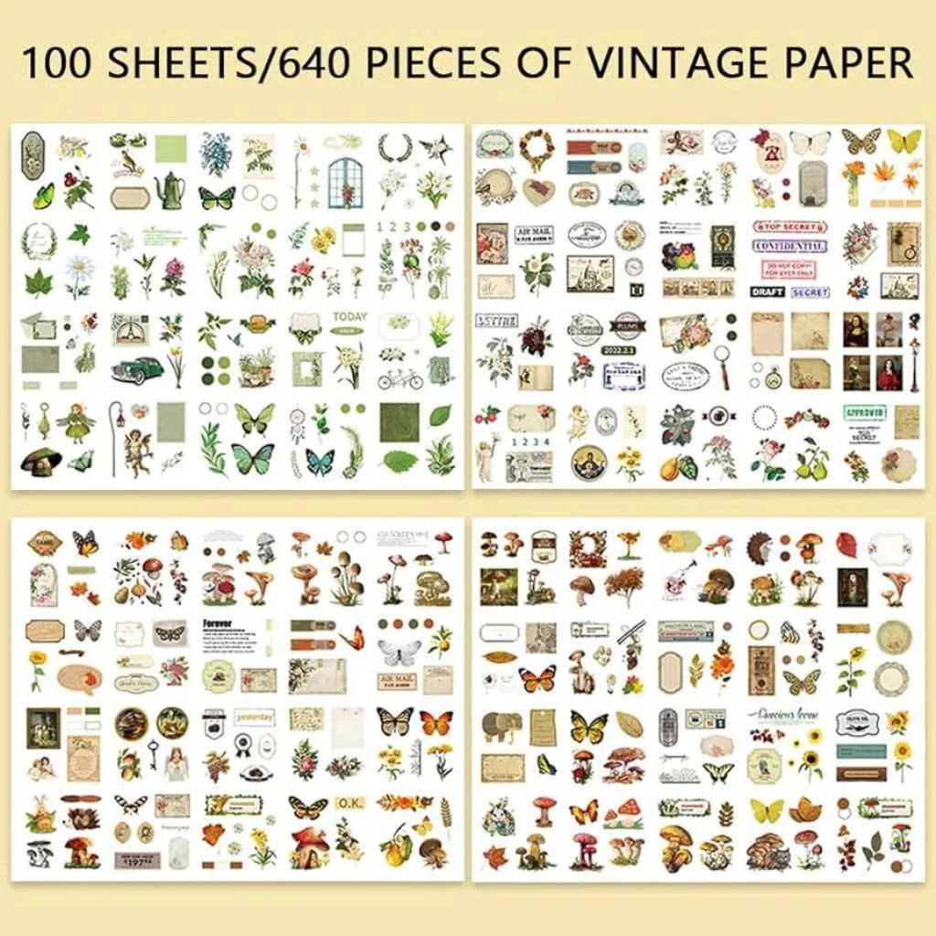 Amazing Vintage Stickers of 100 Pages and 640 Pieces