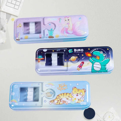 Animal Double-Layer Metal Pencil Box - Durable Compass Case