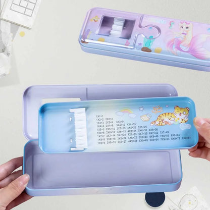 Animal Double-Layer Metal Pencil Box - Durable Compass Case