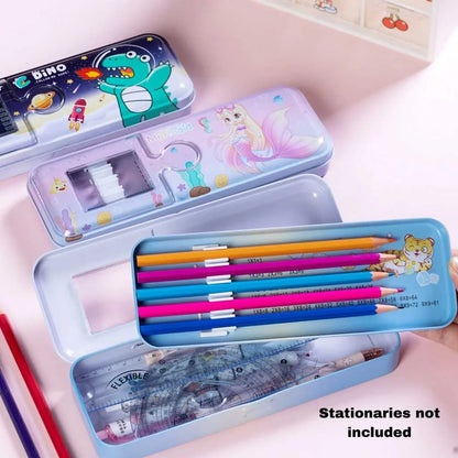 Animal Double-Layer Metal Pencil Box - Durable Compass Case