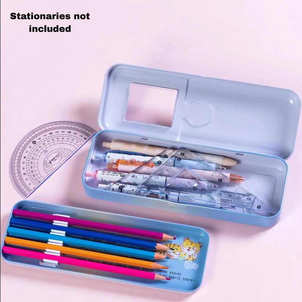 Animal Double-Layer Metal Pencil Box - Durable Compass Case