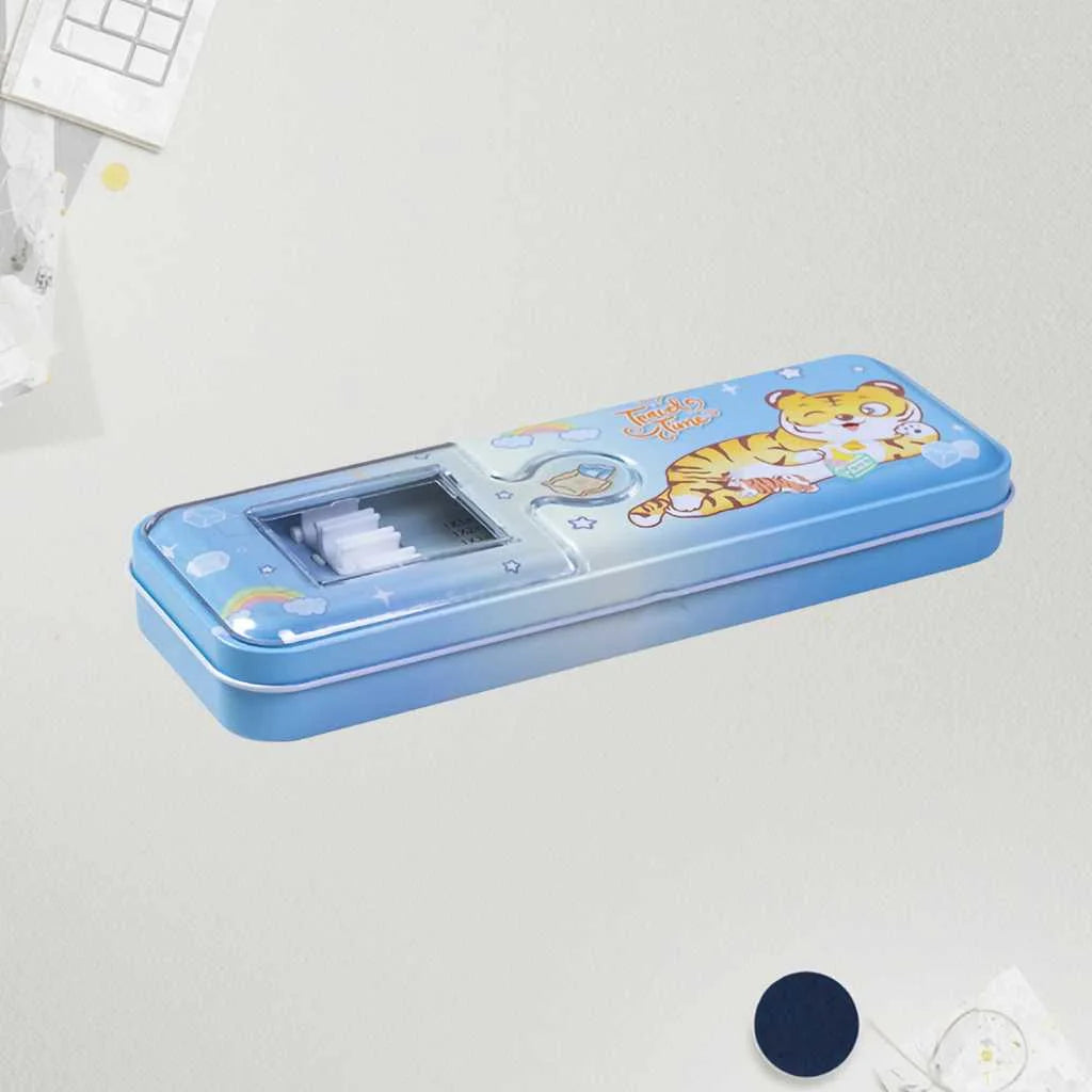 Animal Double-Layer Metal Pencil Box - Durable Compass Case