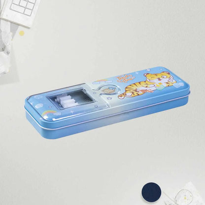 Animal Double-Layer Metal Pencil Box - Durable Compass Case
