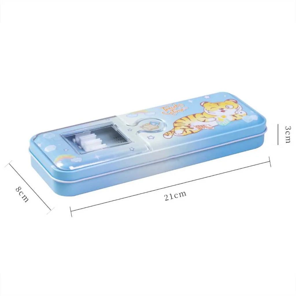 Animal Double-Layer Metal Pencil Box - Durable Compass Case