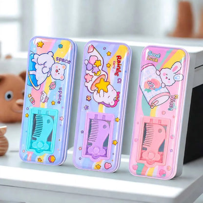 Animal Metal Compass Box with Mirror & Comb - Durable Kids Stationery Set