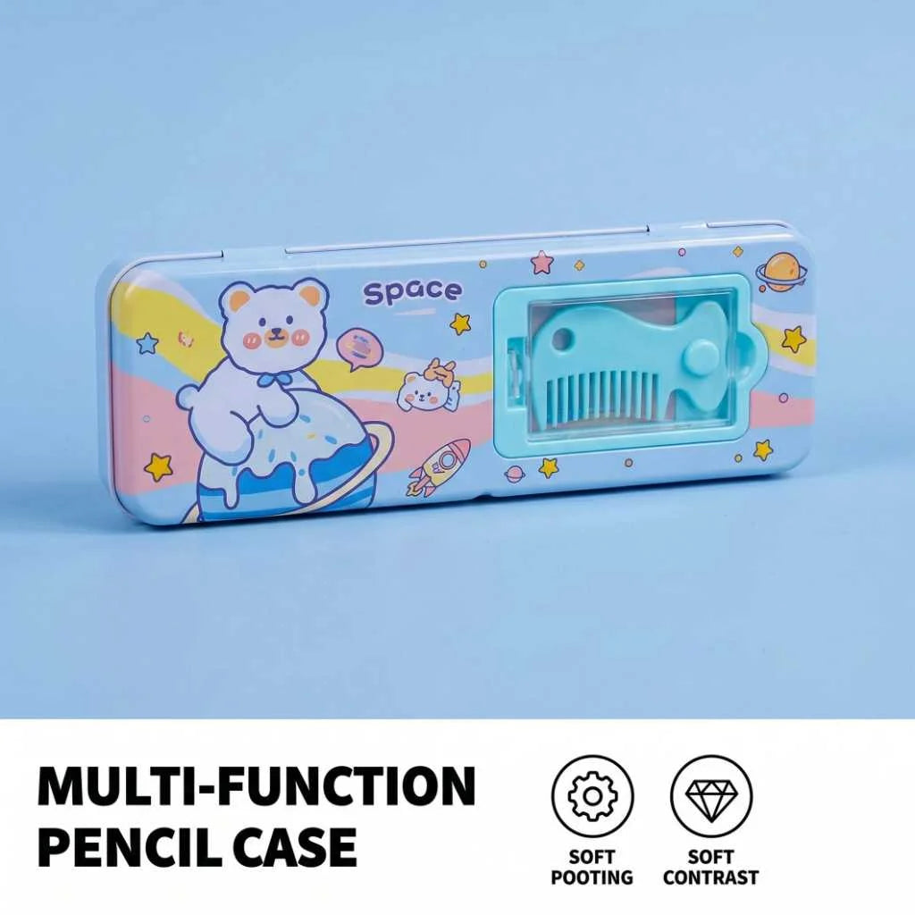Animal Metal Compass Box with Mirror & Comb - Durable Kids Stationery Set