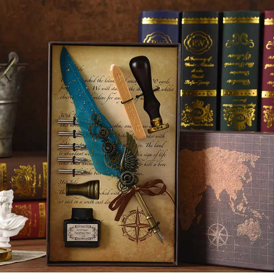 antique calligraphy feather pen set cristopher columbus